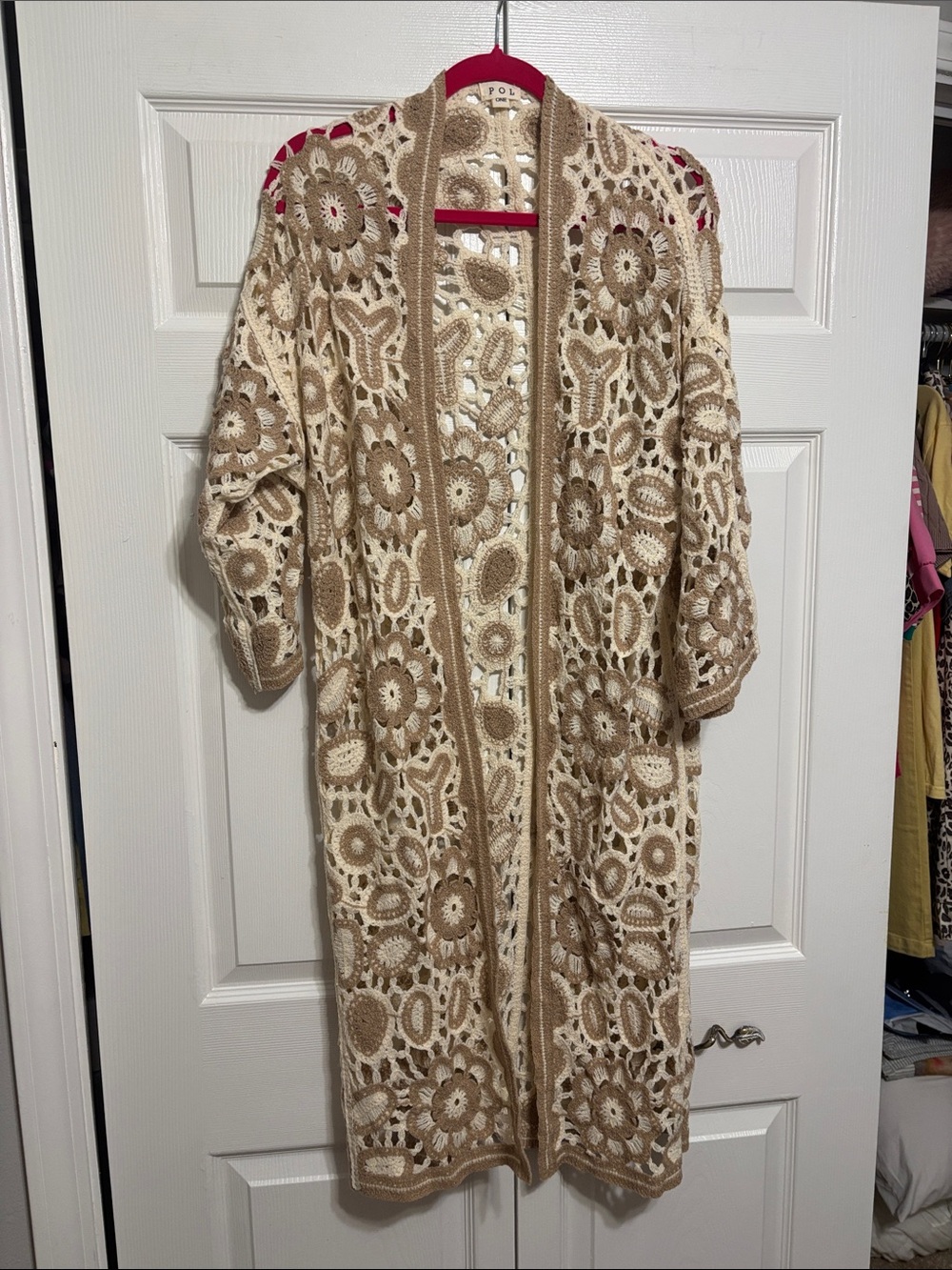 POL Openwork Crochet Cardigan in Cream and Tan BRAND NEW